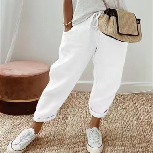 Pantalon à poche latérale imprimé plantes fraîches