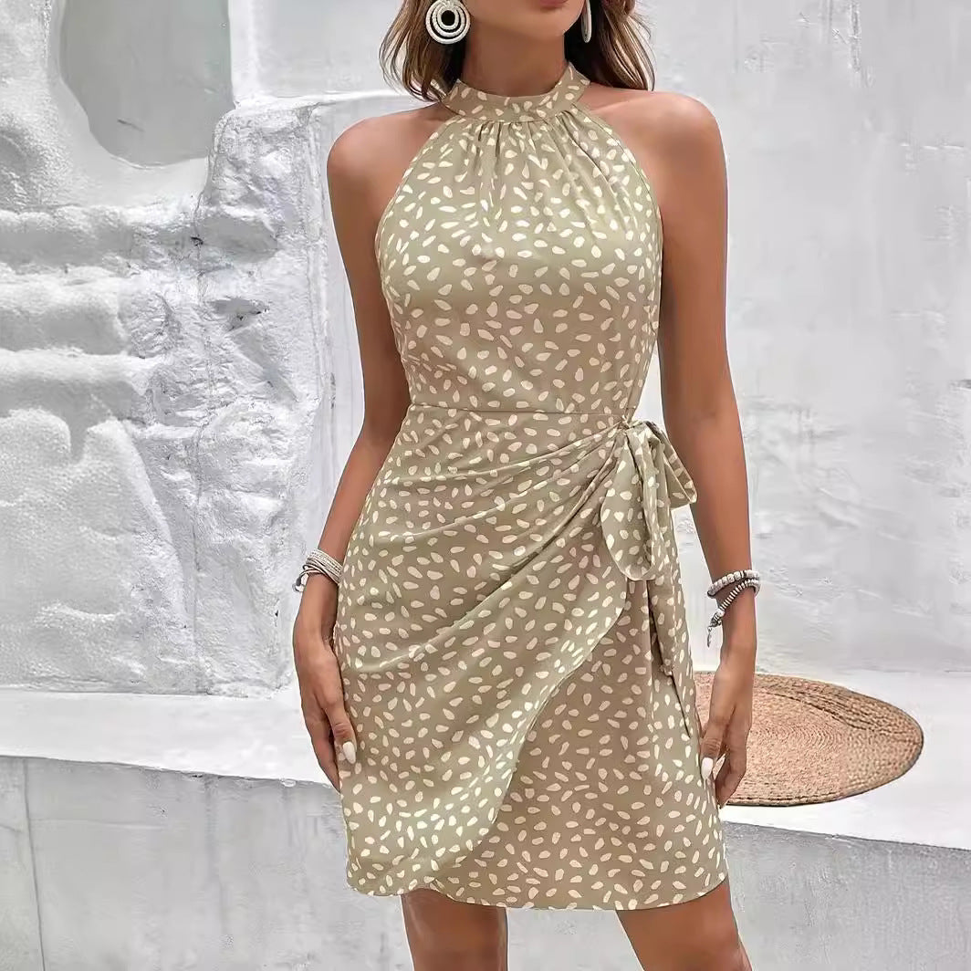 Mini-robe à col rond et nœud croisé