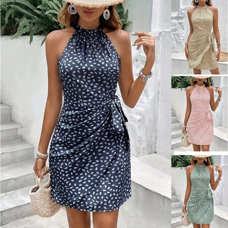 Mini-robe à col rond et nœud croisé